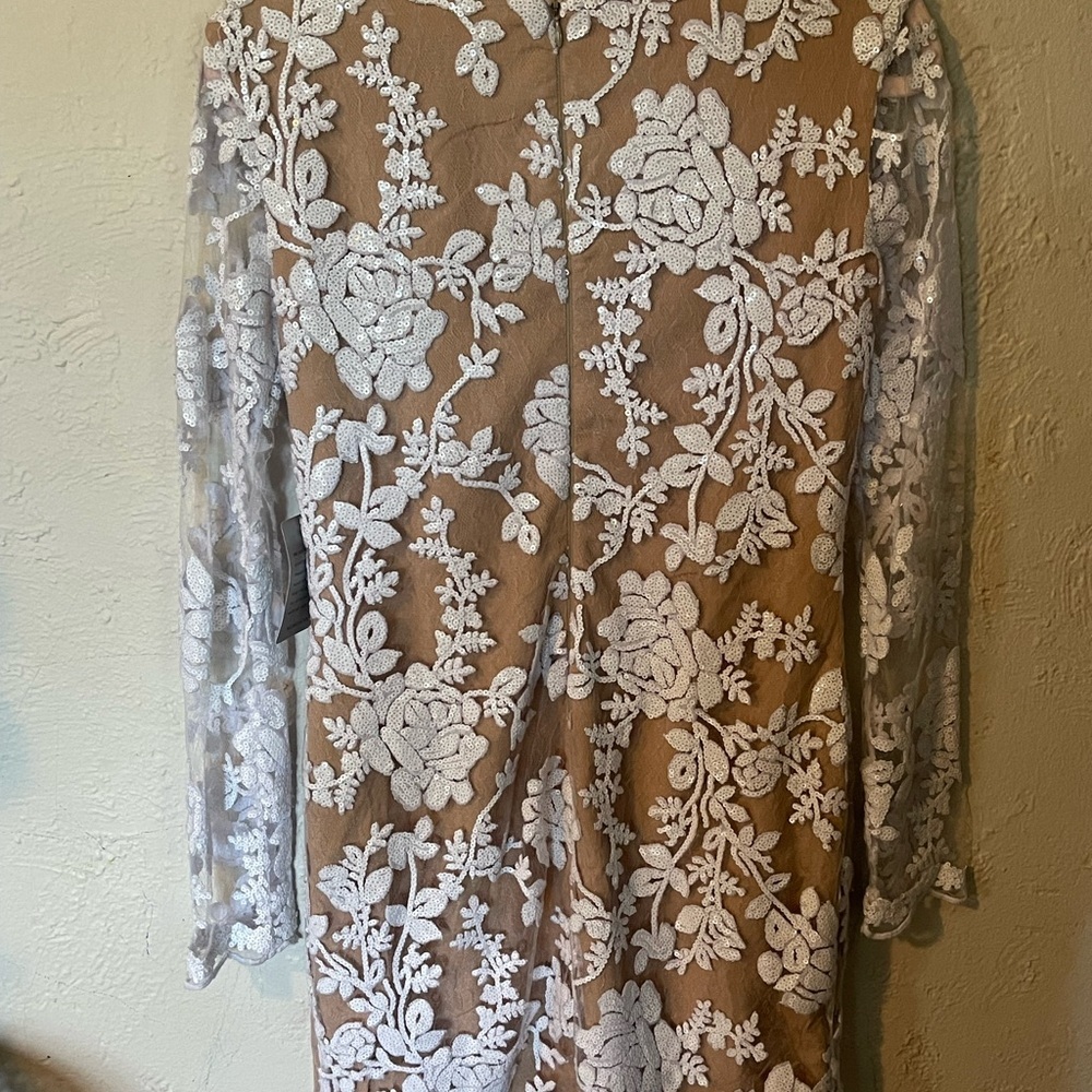 Dress The Population Grace A-Line Elegant Lace Floral Dress - White and Tan - Picture 8 of 9